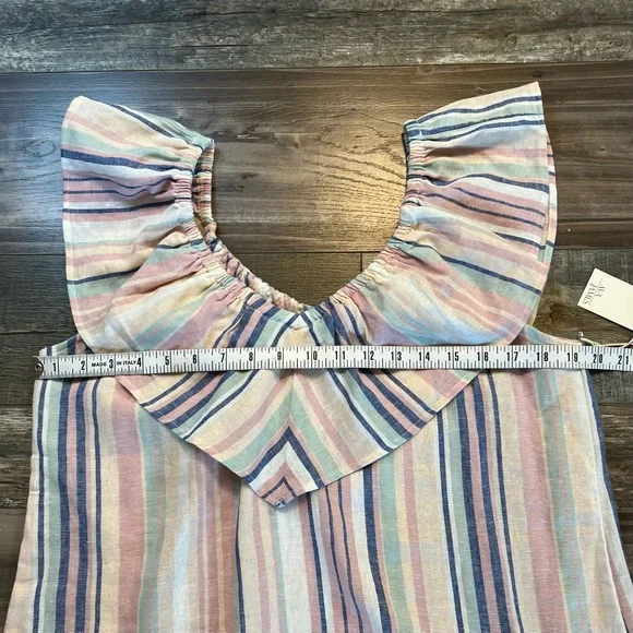 Ava James NWT Linen Blend Off The Shoulder Blouse Sz M Pastel Striped Pink Blue - Picture 9 of 10